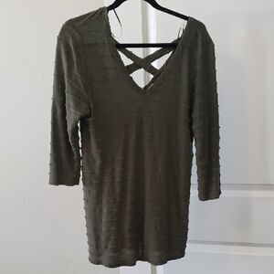 Elegant Olive Green V-Neck Dress